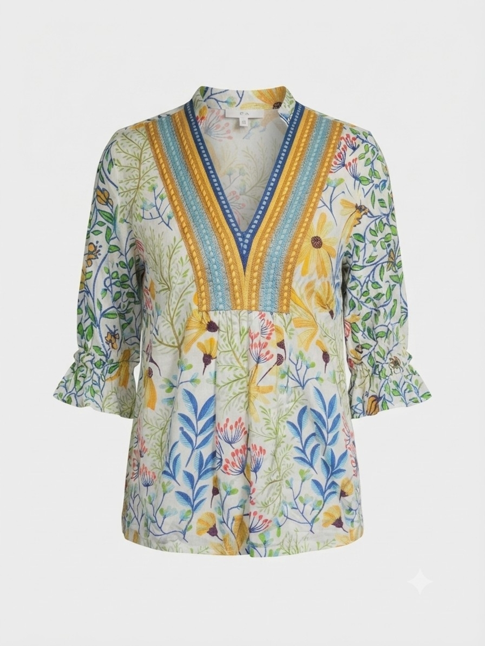 Blank London Floral Boho Embroidered V-Neck Top Size Small EUC